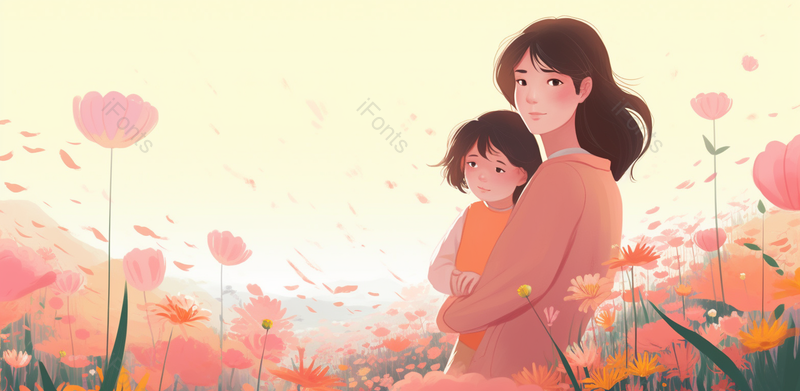 春天插画风母亲节亲子孩子场景背景,插画/手绘图,插画/手绘图库,插画/手绘图下载,插画/手绘
